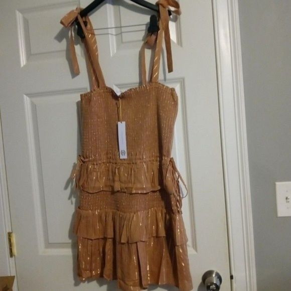 NWT House of Harlow 1960 Metallic Shirred Ruffle Smocked Dress - Picture 7 of 9